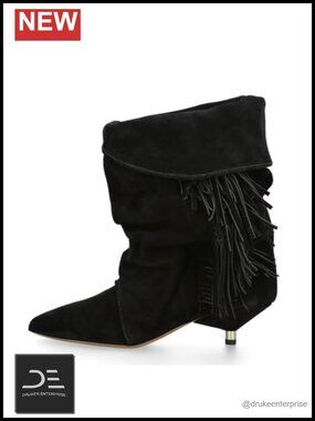 Slouchy Ankle Boots Pointed Toe Kitten Heels Wide Calf Boho Suede Cowboy Boots